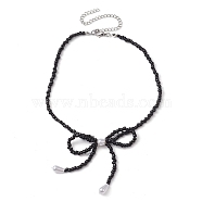 Bowknot 304 Stainless Steel Necklaces, Acrylic Bead Necklaces for Women, Black, 12.60~12.80 inch(32~32.5cm)(NJEW-JN04670-02)