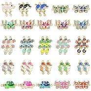 50Pcs 25 Styles Alloy Enamel Connector Charms, with Crystal Rhinestone, Light Gold, Cadmium Free & Nickel Free & Lead Free, Animal Mixed Shapes, Mixed Color, 21~30x11.5~16x1.5~3mm, Hole: 1.5~1.6mm, 2pcs/style(ENAM-SZ0004-14)