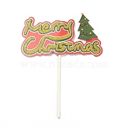 Paper Christmas Trees Cake Insert Card Decoration, with Bamboo Stick, for Christmas Cake Decoration, Colorful, 180mm(DIY-H108-15)