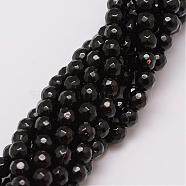Natural Agate Bead Strands, Dyed, Faceted, Round, Black, 6mm, Hole: 1mm, about 56~58pcs/strand, 14 inch(G-G882-6mm-A06)