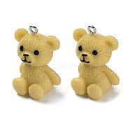 Opaque Resin Pendants, Bear Charms, with Platinum Tone Iron Loops, Light Khaki, 30x20.5x19mm, Hole: 2mm(RESI-G077-06A)