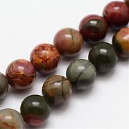 Natural Polychrome Jasper/Picasso Stone/Picasso Jasper Beads Strands, Round, 4mm, Hole: 1mm, about 92pcs/strand, 15.4 inch(G-O155-02A-4mm)