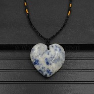 Natural Blue Spot Jasper Pendant Necklaces, Heart, 15.75~23.62 inch(40~60cm)(XA8803-13)