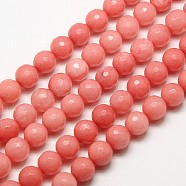 Natural Malaysia Jade Bead Strands, Faceted Round Dyed Beads, Light Coral, 8mm, Hole: 1mm, about 45pcs/strand, 14.3 inch(X-G-M103-8mm-02)