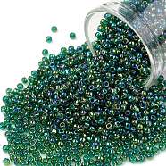 TOHO Round Seed Beads, Japanese Seed Beads, (179) Transparent AB Green Emerald, 11/0, 2.2mm, Hole: 0.8mm, about 1110pcs/10g(X-SEED-TR11-0179)