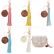 WADORN 5Pcs 5 Colors PU Leather Tassel Big Pendant Decorations with Wooden Mama Charm, for Handbag Backpack Car Key Decoration, Mixed Color, 150~160mm, 1pc/color(HJEW-WR0001-02)