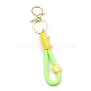Cat Paw Print PVC Rope Keychains, with Zinc Alloy Finding, for Bag Doll Pendant Decoration, Green Yellow, 17.5cm(KEYC-B015-03LG-03)
