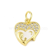 Brass Micro Pave Clear Cubic Zirconia Pendants, with Jump Ring and Enamel, Real 18K Gold Plated, Heart, 13x11.5x2.5mm, Hole: 3mm(KK-E111-46G-03)