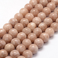 Natural White Jade Beads Strands, Imitation Sunstone, Dyed, Round, Coral, 10mm, Hole: 1mm, about 37pcs/strand, 14.5 inch(G-F364-11-10mm-1)