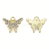 Rack Plating Alloy Pendants, with Crystal Rhinestone, Cadmium Free & Nickel Free & Lead Free, Butterfly, Light Gold, 14x16x3mm, Hole: 1.6mm(PALLOY-N155-183)