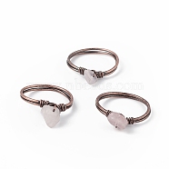 Natural Rose Quartz Chips Finger Ring, Red Copper Brass Wire Wrap Jewelry for Women, Inner Diameter: 18mm(RJEW-L082-03R-04)