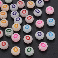 Acrylic Beads, Glow in the Dark, with Enamel and Luminous, Horizontal Hole, Flat Round with Alphabet, Letter.O, 6.5x7x4mm, Hole: 1.6mm, about 3600pcs/500g(MACR-N008-58O)