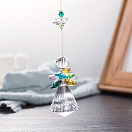 Angle Glass Hanging Ornaments, Colorful Octagonal Bead Suncatchers for Outdoor Garden Decorations, Light Green, 220mm(PW-WG28625-03)