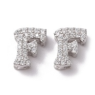 925 Sterling Silver Micro Pave Cubic Zirconia Beads, Real Platinum Plated, Letter F, 9x7.5x3.5mm, Hole: 2.5x1.5mm(STER-Z005-15P-F)