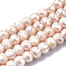 Electroplate Glass Beads Strands, AB Color Plated, Faceted, Round, Wheat, 8x6mm, Hole: 1.2mm, about 80pcs/strand, 18.66~19.76 inch(47.4cm~50.2cm)(EGLA-Q125-003-A01)