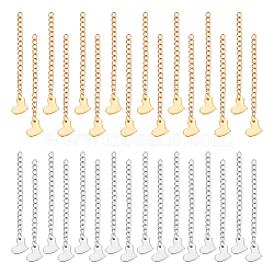 32Pcs 2 Colors 304 Stainless Steel Curb Chain Extender, End Chain, with 202 Stainless Steel Heart Charms, Golden & Stainless Steel Color, 63mm, 16Pcs/color(STAS-UN0052-19)