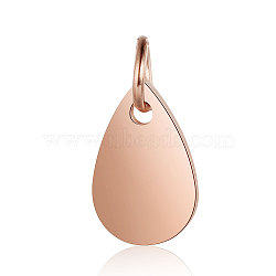 201 Stainless Steel Stamping Blank Tag Charms, Manual Polishing, Teardrop, Rose Gold, 11x7x1mm, Hole: 3.5mm(STAS-S105-T628-3)