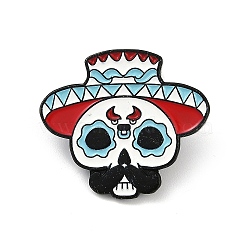 Day of the Dead Sugar Skull with Hat Enamel Pins, Alloy Brooch for Backpack Clothes, Colorful, 26x30mm(JEWB-R001-03EB-03)