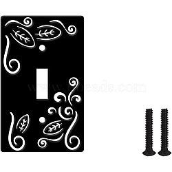 Iron Light Switch Plate Outlet Cover, Metal Switch Plates Decoration, with Screws, Rectangle with Leaf Pattern, Black, 114x69mm(AJEW-WH0197-034)