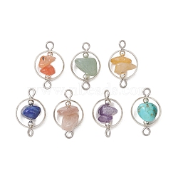 7Pcs 7 Styles Chakra Natural & Synthetic Mixed Gemstone Chip Beaded Links, with Brass Ring Frame, Platinum, 18x12x6~11mm, Hole: 1.6mm and 2mm, 1pc/style(PALLOY-TA00407-02)
