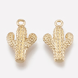 Brass Pendants, Real 18K Gold Plated, Cactus, 15x10x3mm, Hole: 1.2mm(KK-S348-030)