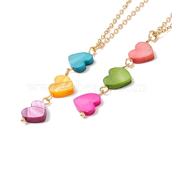 Natural Shell Heart Pendant Necklace with 304 Stainless Steel Chains for Women, Golden, Colorful, 17.76~17.91 inch(45.1~45.5cm)(NJEW-C016-17G)