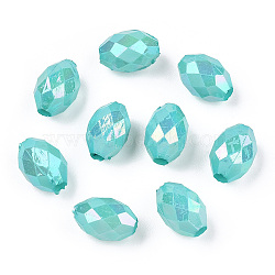 Opaque Acrylic Beads, Dyed, AB Color, Faceted, Oval, Cyan, 12x8mm, Hole: 2.5mm, about 1120pcs/500g(TACR-S153-32I-05)