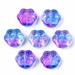 Transparent Spray Painted Glass Beads, Bear Paw, Magenta, 13.5x15x8.5mm, Hole: 1mm(GLAA-S054-013G)