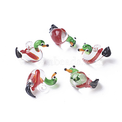 Handmade Lampwork Pendants, Mandarin Duck, Colorful, 23~26x12~13x17~18mm, Hole: 2~4mm(LAMP-L075-082)