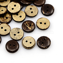 Coconut Buttons, 2-Hole, Flat Round, Coconut Brown, 11x3mm, Hole: 1mm(COCO-I002-093)