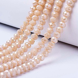 Electroplate Glass Beads Strands, Opaque Solid Color, AB Color Plated, Faceted, Rondelle, Antique White, 3.5~3.8x3mm, Hole: 0.4mm, about 113~115pcs/strand, 32.5~33cm(EGLA-A044-P3mm-B05)