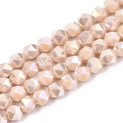 Electroplate Opaque Glass Beads Strands, AB Color Plated, Faceted, Round, Navajo White, 5.5x5.5x5.5mm, Hole: 1mm, about 97~99pcs/strand, 20.87 inch~21.26 inch(53cm~54cm)(X-EGLA-T019-05V)