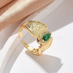 Brass Micro Pave Cubic Zirconia Cuff Rings for Women, Horse Eye, Real 18K Gold Plated, 13mm(RJEW-U041-19G)