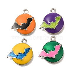 Alloy Enamel Pendants, Platinum, Flat Round with Bat Charm, Mixed Color, 18.5x17x3mm, Hole: 1.6mm(FIND-C065-05P)