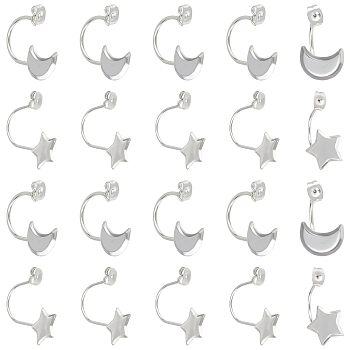 40Pcs 2 Styles 304 Stainless Steel Ear Nuts, Butterfly Earring Backs for Post Earrings, with Moon & Star Trays, Stainless Steel Color, 24~25x12~13mm, Hole: 1mm, Tray: 4.5~8x9.5~10mm, 20pcs/style
