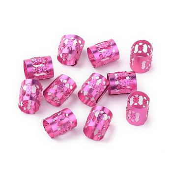 Aluminum Dreadlocks Beads Hair Decoration, Hair Coil Cuffs, Deep Pink, 9x8mm, Hole: 7mm