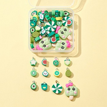 28Pcs 12 Style Handmade Polymer Clay Star Charms, with Platinum Tone Iron Loop, Imitation Fruit, Avocado & Carambola & Watermelon, Mixed Color, 11~20.5x7.5~50x3.5~7mm, Hole: 1.8~2mm, 4pcs/style