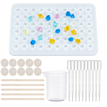 DIY Jewelry Making Kits, Including Polygon Ice Silicone Molds, Plastic Measuring Cups & Transfer Pipettes, Birch Wooden Craft Ice Cream Sticks and Latex Finger Cots, Mixed Color, 190x121x11mm, 1pc