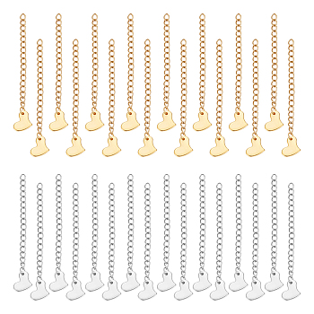 32Pcs 2 Colors 304 Stainless Steel Curb Chain Extender, End Chain, with 202 Stainless Steel Heart Charms, Golden & Stainless Steel Color, 63mm, 16Pcs/color