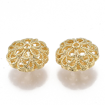 Brass Filigree Beads, Rondelle, Real 18K Gold Plated, 17x10mm, Hole: 1.8mm