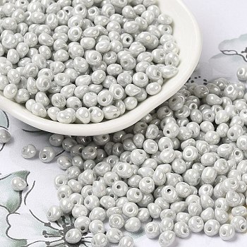 6/0 Glass Seed Beads, Opaque Colours Luster, Teardrop, Gainsboro, 4.5~5x4x3~3.5mm, Hole: 0.9mm, about 5625Pcs/Pound