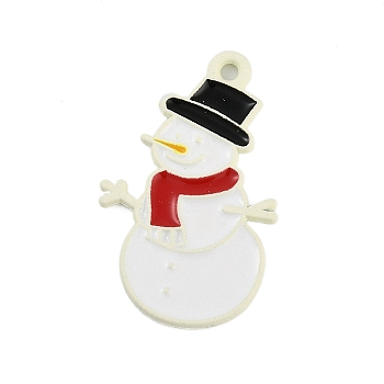 Christmas Theme Spray Painted Alloy Enamel Pendants, Snowman, 28x17x1.5mm, Hole: 1.8mm