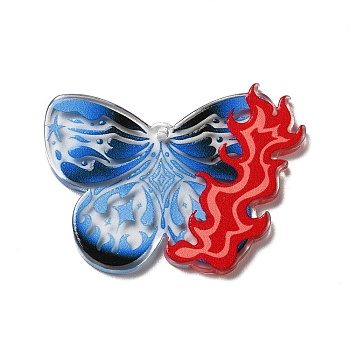 Printed Acrylic Pendants, Butterfly, Royal Blue, 29x38.5x2mm, Hole: 1.6mm