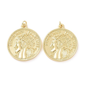Brass Pendants, Long-Lasting Plated, Coin, Real 18K Gold Plated, 28.5x25.5x2mm, Hole: 4mm