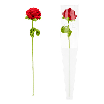 Cotton Knitting Artificial Flower, Ornament Accessories, with Package Bag, Rose, Red, 420mm