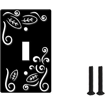 Iron Light Switch Plate Outlet Cover, Metal Switch Plates Decoration, with Screws, Rectangle with Leaf Pattern, Black, 114x69mm