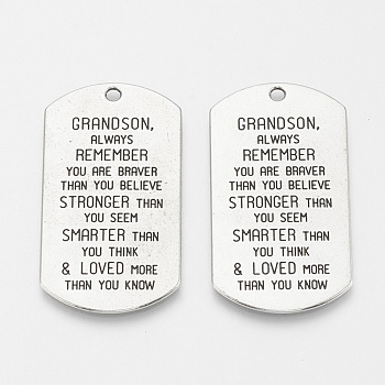 Tibetan Style Alloy Quote Pendants, Rectangle with Word, Cadmium Free & Lead Free,, Antique Silver, 47.5x26x1.5mm, Hole: 2mm