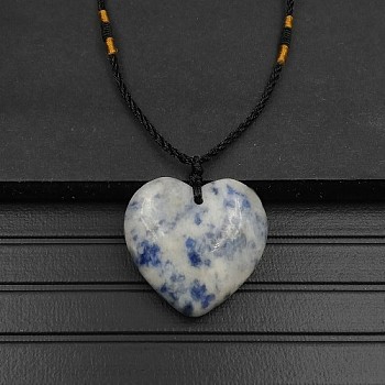 Natural Blue Spot Jasper Pendant Necklaces, Heart, 15.75~23.62 inch(40~60cm)