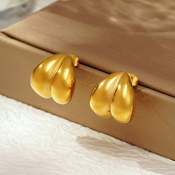 Stylish Stainless Steel Heart Stud Earrings for Women Daily Wear, Real 18K Gold Plated, 17.57x17.46mm