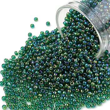 TOHO Round Seed Beads, Japanese Seed Beads, (179) Transparent AB Green Emerald, 11/0, 2.2mm, Hole: 0.8mm, about 1110pcs/10g